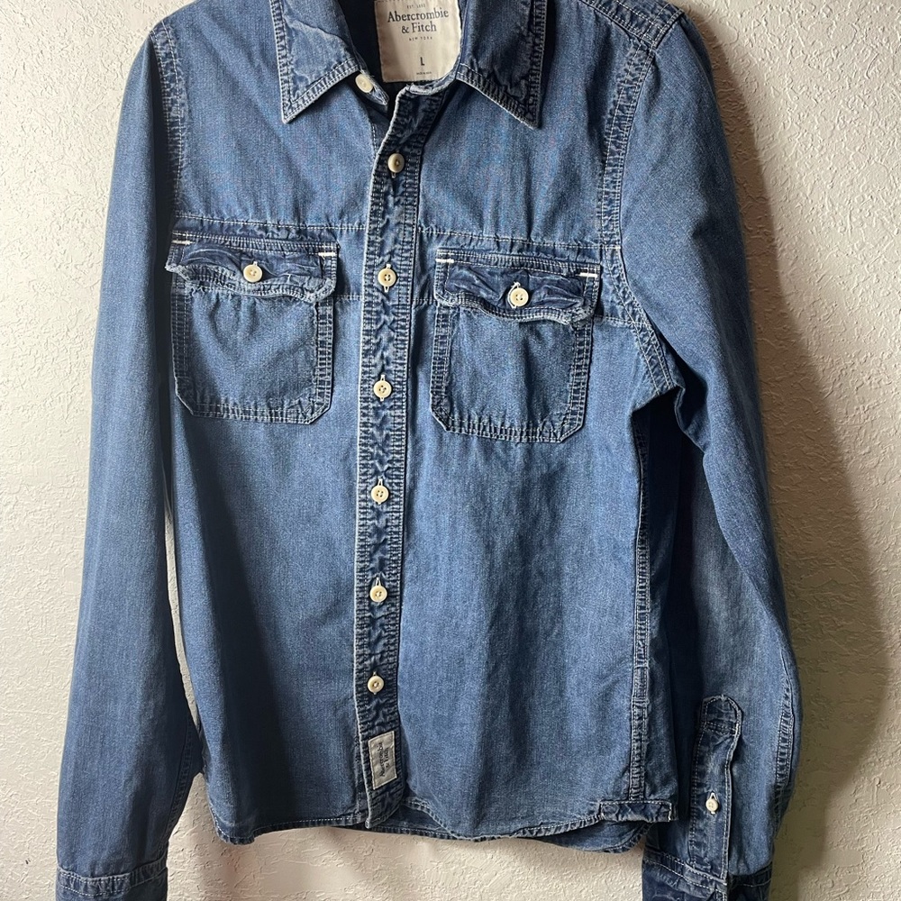 Abercrombie & Fitch Muscle Button Front Denim Shirt Mens Size L